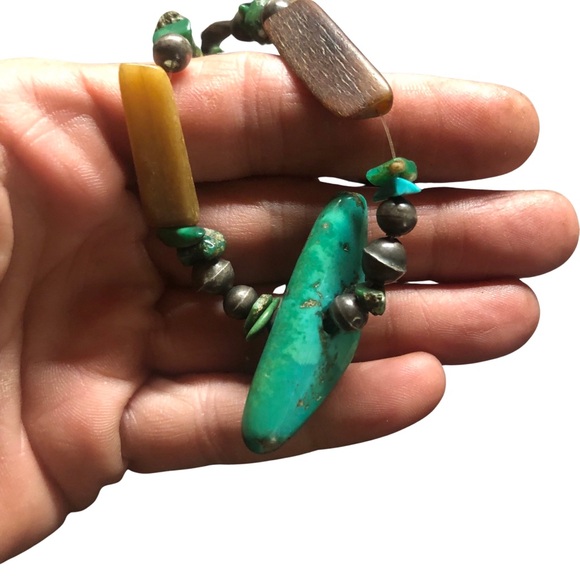 Vintage Navajo Bench beads sterling silver turquoise coral bone? Necklace - Picture 12 of 12